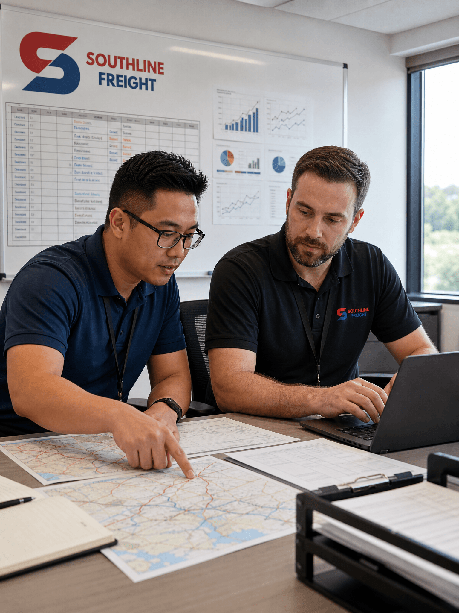 Southline Freight operations team collaborating over route manifests