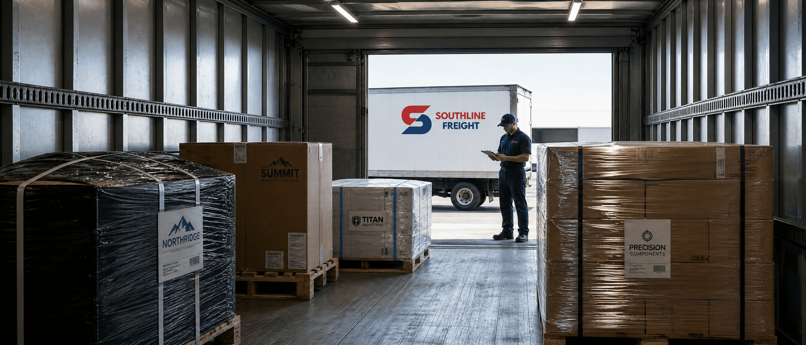 Palletized freight secured inside a truck